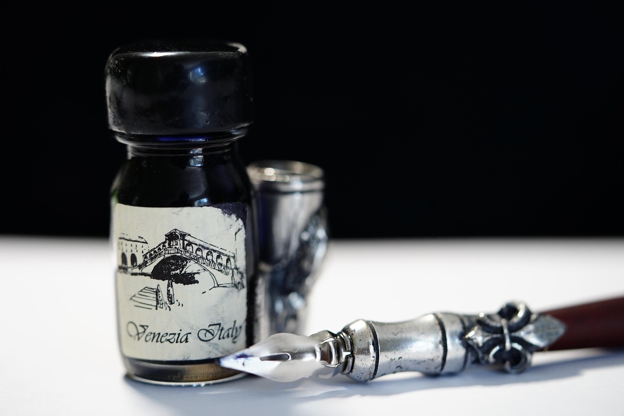Ink bottle on the seam of black and white